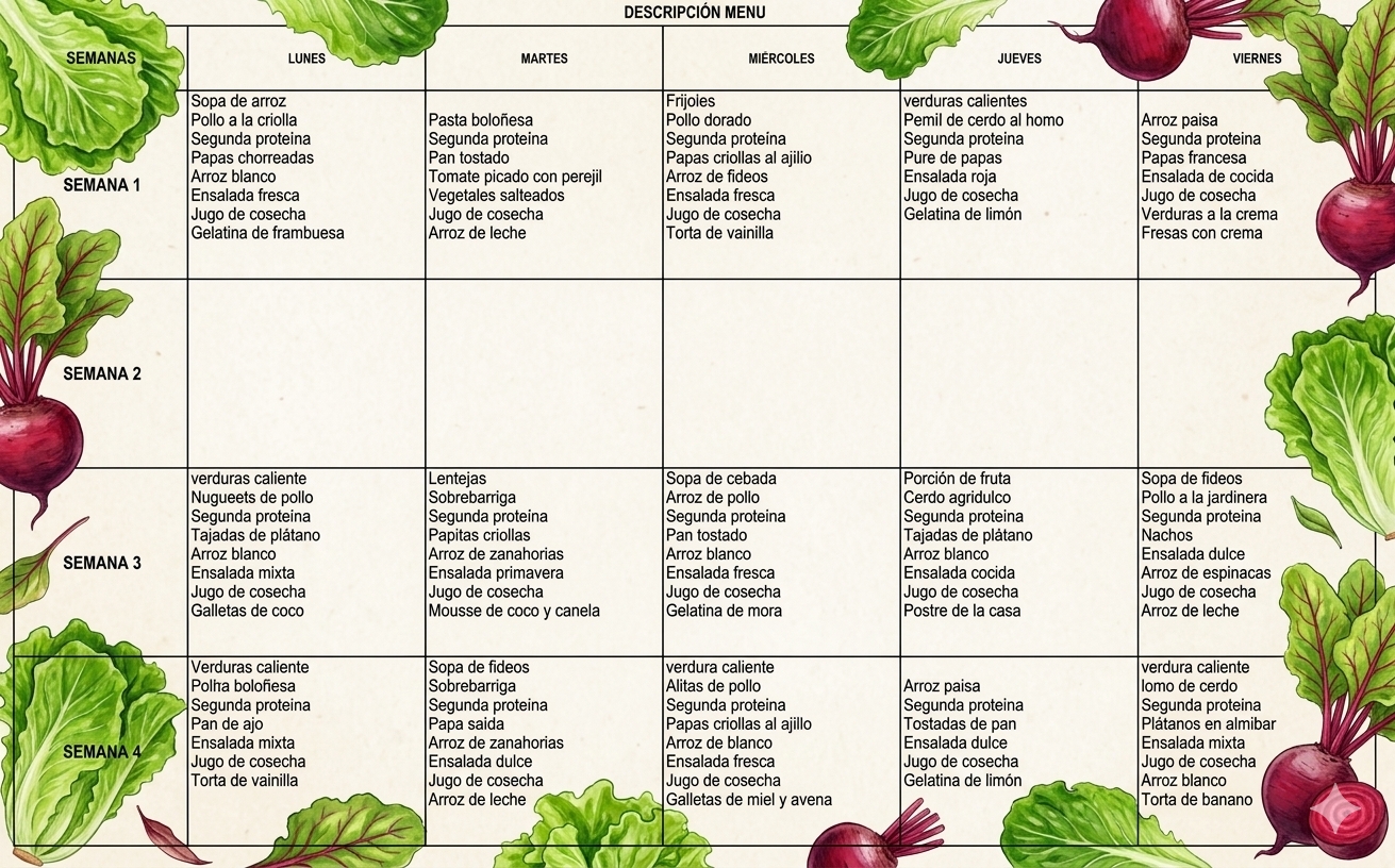 Minuta de Alimentos Octubre