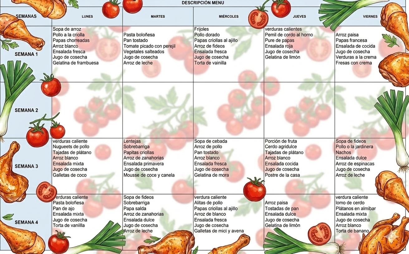 Minuta de Alimentos Octubre